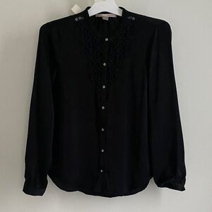 F21 Black Lace-Trim Button-Front Women's Blouse